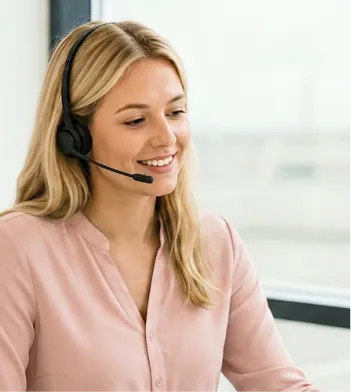 A friendly Ask Rose customer service adviser wearing a headset